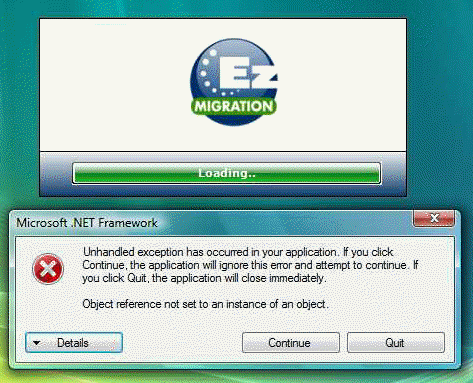 EzMigration 3 Loading & .NET Exception Error... On Vista 64 Business